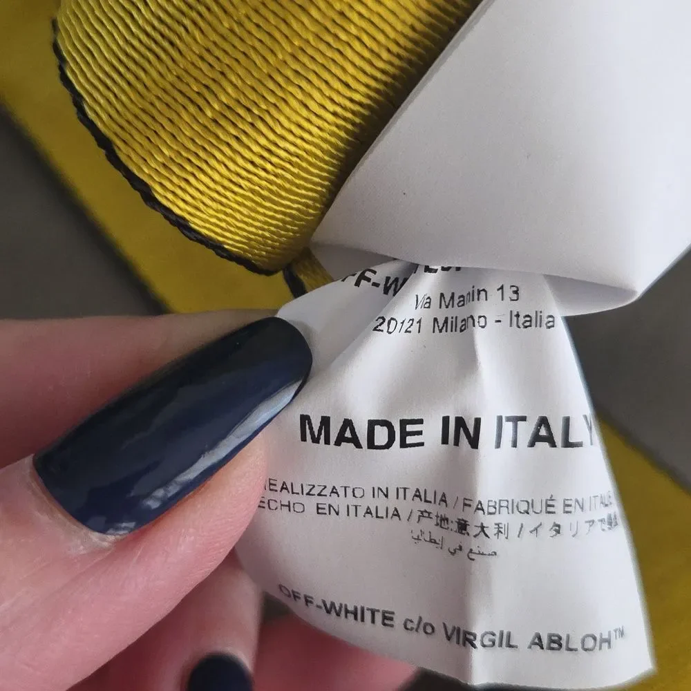 OFF-WHITE Industrial Yellow Black Web Logo Belt Virgil Abloh Metal Buckle